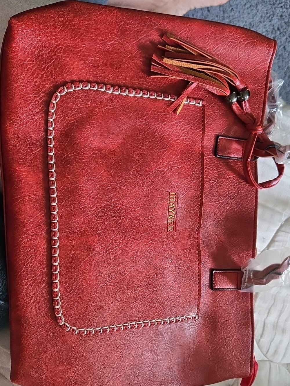 Red Women’s Tote with Tassel Accent by Unknown